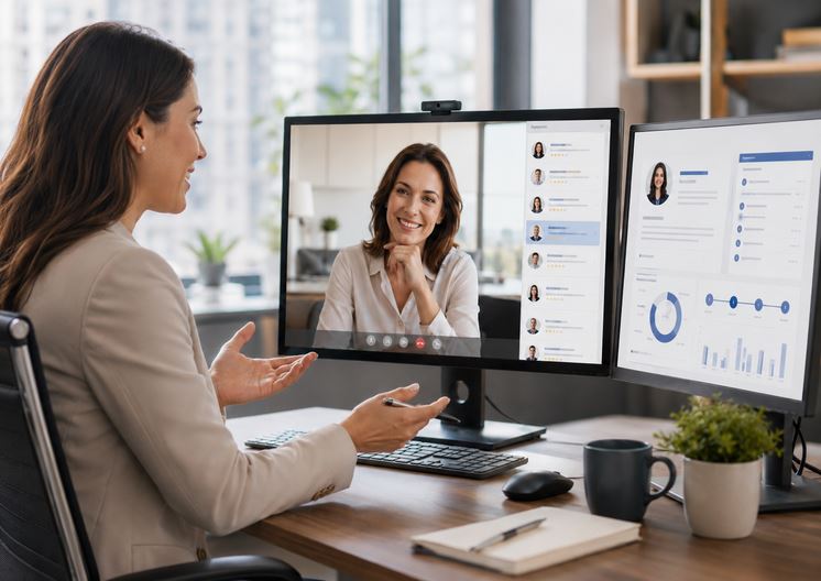 Consultora de recrutamento conduzindo o processo seletivo