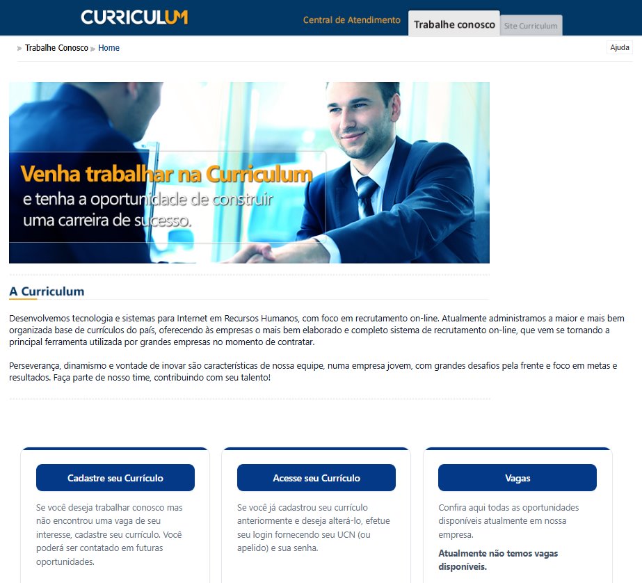 M&oacute;dulo Trabalhe Conosco na Curriculum